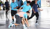 Green Bay B’s goalkeeper in action against Pago Youth 2 on Match Day 3 of the 2017 FFAS Futsal Tournament at Samoana High School’s gym in Utulei on Saturday, May 20, 2017.   [FFAS MEDIA/Brian Vitolio]
