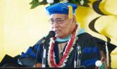 Gov. Lolo Matalasi Moliga during his special remarks at last Friday’s American Samoa Community College Fall Commencement at the ASCC Gymnasium.  [photo: Leua Aiono Frost]