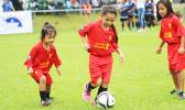 Black Roses players of the mixed 4-6 category in action during a game of the 2017 FFAS Summer Youth League on July 4 at Pago Park Soccer Stadium.  [FFAS MEDIA/Brian Vitolio]