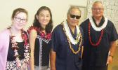 [l-r] US Department of Labor’s Wage and Hour Division (USDOL-WHD) investigator Sarah Janeski; USDOL-WHD Assistant Director of the Honolulu District Office, Min Kirk; Gov. Lolo Matalasi Moliga; and Police Commissioner Le’i Sonny Thompson, following the 25th Police Academy graduation ceremony held on June 9 at the Governor H. Rex Lee Auditorium.  [photo: FS]