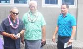 [l-r] Gov. Lolo Matalasi Moliga, ASPA board chairman Fonoti Perelini Perelini and ASPA board member Solip Hong, last Friday morning at the dedication of the $4.6 million ASPA Operations Center building in Tafuna.  [photo: FS]