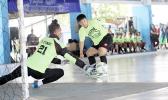 Gun Kang (#9) of Ilaoa & To’omata watches his shot being deflected by Vaiala Tongan goalkeeper Kinikinilau Pouli during their 2017 Futsal Tournament’s pool game at Samoana High School’s gymnasium on Saturday, May 6, 2017.  [FFAS MEDIA/Brian Vitolio]