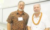 American Samoa’s Historic Preservation Officer, David J. Herdrich with Dr. Hans Van Tilburg, who was one of his collaborators on his presentation, “A History of the Development and Use of the Samoan Fautasi,” and one of the organizers of the the 28th  Annual Symposium on the Maritime Archaeology and History of Hawai’i and the Pacific on  February 18th, 2017.  [Courtesy photo]
