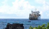 Anchored about 1,000 feet off the shore of Fogagogo last Saturday morning — the vessel Responder laying the Hawaiki cable to the Fogagogo landing station.  [photo: FS]