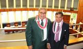 Director nominees for the Department of Agriculture, Filifa’atali Mike Fuiava and Department of Homeland Security, Samana Semo  Ve’ave’a who attended their House confirmation hearings yesterday morning.  [Photo: JL]