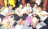 Some of the JPS Division I Football Team members posing for a group photo while awaiting their departure this past Wednesday evening for Hawai’i – to represent American Samoa in the JPS Paradise Football Classic III in Honolulu next week.  [photo: TG]