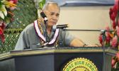 Governor Lolo Matalasi Moliga giving motivational special remarks to the Class of 2017 Leone Lions — “look back and give thanks then move forward,” he advised.  [photo: EM]