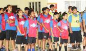 Le’atele students prepare for their theme presentation during the ASDOE/FFAS Just Play Program finale on Thursday, April 27, 2017 at the DYWA gymnasium in Pago Pago.  [FFAS MEDIA/Brian Vitolio]