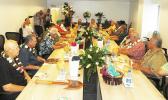 Gov. Lolo Matalasi Moliga and First Lady Cynthia Malala Moliga (head of table), along with lawmakers, senior ASG officials, and Secretary of Samoan Affairs Mauga T. Asuega during an executive lunch at the new Satala Power Plant, after it was dedicated Thursday morning, May 25.  [photo: Leua Aiono Frost]