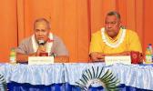 The incumbents, Governor Lolo Matalasi Moliga and Lt. Gov. Lemanu Peleti Mauga during this past Monday’s Gubernatorial Forum on Disability issues. [photo: TG]