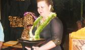 2017 Territorial Teacher of the Year, Dana Love-Ili, receiving a kava bowl, which was among her awards and many prizes for being TTOY, during last week’s ASDOE sponsored TTOY celebratory event at the Tradewinds Hotel Pavilion. [photo: FS]