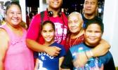 Samoana HS football standout Fautua Tufue Maiava Jr. with two of his siblings, parents Flo and Fau, and Grandma Faimalie Tua at the airport, prior to his departure earlier this month to play in the 2017 JPS Classic in Hawaii.  [photo: BC]