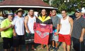 Officials of the Manulele Tausala I and Manulele Tausala II teams of Nu’uuli after receiving their new uniforms from Forsgrens last Friday. [photo: AF]