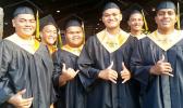 Six of the 74 graduates of Nuuuli Vocational Technical High School’s Class of 2017 who received their diplomas last Friday. [photo: Blue Chen-Fruean]