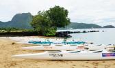 American Samoa Association of Paddlers and major sponsors American Samoa Visitors Bureau, SteinIager, National Pacific Insurance, SoPac Distributors (Budlight), and Sadie’s Hotels gathered on Tuesday afternoon for the blessing of the 6 new outrigger canoes in Utulei. [photo: Ese Malala]