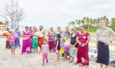 WorldTech volunteer teacher (far right) who teaches at Ofu Elementary School and several Ofu residents in front of the Afioga Misaalefua Tausulu Palega Executive Office Building on Ofu Island in Manu’a. The building was dedicated yesterday. [photo: AF]