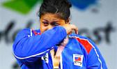 An emotional Feagaiga Stowers at Monday's medal ceremony.   [photo: Stuff NZ]