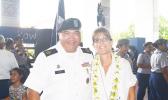 Senior Army Instructor SFC (Ret) Ala and Principal Tuiolosega of Pacific Horizons School after the JROTC promotion ceremony at Kanana Fou, where LTC (Ret) Mapu Jamais announced that Pacific Horizons High School is now officially a JROTC magnet school to Kanana Fou High School’s JROTC program.  [Courtesy photo]