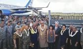 Vice President Mike Pence stands with his wife Karen as they pose for a photo with officials and U.S. service members during a refueling stop in Pago Pago, American Samoa, Monday, April 24, 2017. Pence stopped in American Samoa after leaving Australia en route to Hawaii. (AP Photo/Ken Thomas) Vice President Mike Pence stands with his wife Karen as they pose for a photo with officials and U.S. service members during a refueling stop in Pago Pago, American Samoa, Monday, April 24, 2017. Pence stopped in American Samoa after leaving Australia en route to Hawaii. (AP Photo/Ken Thomas)