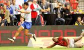 Joe Perez skips away from a Kenyan, scoring a second half try in Samoa's 26-7 trouncing of Kenya at Canada Sevens, Day 2, BC Place, Vancouver, Canada in March of this year.   [Photo by Barry Markowitz, 3/12/17]