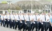 A look at cadets attending the Police Academy, as they took part in a mini parade yesterday morning at the Fagatogo malae, to official open Police Week in American Samoa. DPS is expected to announce soon as to when graduation will be held for the current Police Academy. [photo: AF]
