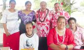 Red Cross-American Samoa chairman Vaitoa Hans Langkilde (second from left standing) with Red Cross volunteers at yesterday’s dedication and opening of the new Red Cross building in Tafuna. [photo: Leua Aiono Frost]