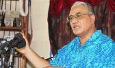 Opapo Soana’i Oeti during a press conference he called at his residence in Vaitele regarding having his pastoral titles that have been stripped by the Elders of the Congregational Christian Church of Samoa (CCCS) in a decision following their meeting last week.  [Photo: JL]