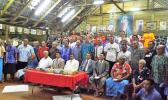  Sasina village council with church ministers and MP Laaulialemalietoa Leuatea Polataivao Schmidt. [Photo: RNZ Pacific/Autagavaia Tipi Autagavaia] 