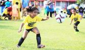 An SBA player of Grades 1-2 division in action on Match Day 2 of the 2016 FFAS Private Elementary Schools soccer league at the Kanana Fou Seminary Field on Thursday, Oct. 20, 2016.[FFAS MEDIA/Brian Vitolio] 