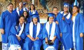 Female graduates of Samoana High School’s class of 2017 get ready to bid farewell to the “Home of the Mighty Sharks.” [photo:EM]