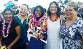 Salutatorian of South Pacific Academy's Class of 2017 Juliana Sharanya Rajamohan with Bluesky Communications officials following Saturday's commencement ceremony at the Home of the Dolphins. [photo: Blue Chen-Fruean]