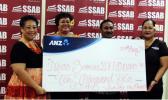 (L-R) SEI President Laeimau and colleagues in the center receiving the $10,000 corporate sponsorship from SSAB Owner Fiti Leung Wai. [Courtesy photo]