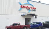 Samoa Tuna Processors Inc., plant in Atu’u with its logo, on Oct. 13, the same day its owner Tri Marine International announced the indefinite closure of STP, effective Dec. 11.  [photo: AF]