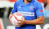 Tila Mealoi scores Samoa's second try and exudes a sigh of relief as Manu Samoa went on to upset powerful Japan 26-14 at the Singapore HSBC Sevens, Day 2, National Stadium, Singapore.   [Photo: Barry Markowitz]