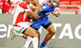 Samoa's confidence rebounded in their 26-14 victory over Japan at the Singapore HSBC Sevens, Day 2, National Stadium, Singapore. [Photo: Barry Markowitz]