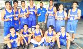 Samoana Sharks Back-to-Back Champions for the Junior Varsity Basketball Division. Head Coach Ames with his JV boys after winning the title for second-straight year against the Marist Crusaders on Saturday morning at the Samoana High School Gymnasium in Utulei.  [photo: Ese Malala]