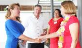 Scott Brown at the party with his wife, Gail Huff (left). [Photo: @peacecorpssamoa/Facebook]