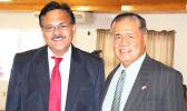 Sen. Paepae Iosefa Faiai with Sen. Nuanuaolefeagaiga Saoluaga Nua yesterday in the Senate chambers where earlier in the day, Paepae appeared before the Senate Government Operations Committee for his confirmation hearing that'll make him an associate judge. The full Senate confirmation vote is expected soon. [photo: FS]