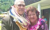 A military man turned lawmaker, Senator Tilo Vasaga and his wife Christine pose for the Samoa News camera after the brief swearing-in ceremony for all faipule and senators of the 35th Legislature yesterday morning.  [photo: Blue Chen-Fruean]