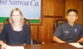 StarKist Co., vice president of corporate communications Michelle Faist (left) and StarKist Samoa general manager Mr. Kwon during last Friday’s news conference at StarKist Samoa office.  [photo: FS]