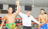 Sui Palauni of American Samoa (left) won the vacant light heavy weight All Samoan Championship Title against Michael Fonoti of Samoa by technical decision during the Flag Day 2017 Championship that was for the Governor’s Cup and championship title last Saturday night at the old Bowling Alley in Tafuna. [photo: AF]