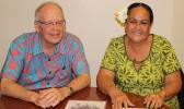 Territorial Bank of American Samoa president, Philip Ware with TBAS chief operations officer, Makerita Polu following yesterday's news conference, where the officials announced that TBAS has opened its “master account” with the Federal Reserve Bank, San Francisco.  [photo: FS]