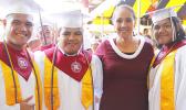 Some of the graduates’ favorite teacher and counselor, Mrs. Aiono, with the Class of 2017 the Valedictorians, yesterday morning.  [photo: EM]