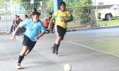 Kevin Ting of Green Bay B in action against Tafuna Jets 2 during the 9th Place Tier competition of the 2017 FFAS Futsal Tournament on Monday, May 29 at the Samoana High School gymnasium in Utulei.  [FFAS MEDIA/Brian Vitolio] 