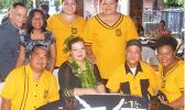 2017 Territorial Teacher of the Year, Dana Love-Ili (2nd from left siting), with her colleagues and friends from Nu’uuli Vocational Technical High School, at last Friday evening’s TTOY celebration at the Tradewinds Hotel Pavilion.  [photo: FS]