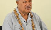 Secretary of the Office of Samoan Affairs, Paramount Chief Mauga Tasi Asuega during the meeting with fautasi captains last Friday afternoon to discuss the fate of this year’s Flag Day fautasi race.  [photo by AF]