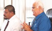 ASG Tax Manager, Tagoa’i Vaaimamao Poufa and ASG Treasurer Uelinitone Tonumaipe’a, testifying before the Senate Budget and Appropriations Committee, on an Administration bill updating the local individual income tax table to mirror federal tax law. See story for details.  [photo: FS]