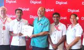 (2nd from left) Digicel Samoa CEO, Mr. Farid Mohammed and (3rd from left) SSCC Board Chairman, Leiataua Alden Godinet with Digicel and SSCC officials announced on Wednesday, Feb. 21, 2018 that it’s the first company to sign up with the Tui Samoa cable.  [Courtesy photo]