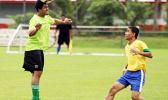 Uasi Heleta, left, of Lion Heart heads the ball away from Vaiala Tongan opponent Misi Musu during a men’s game on Match Day 4 of the 2016 FFAS National League on Saturday, Sept. 10, at Pago Park Soccer Stadium.   [FFAS MEDIA/Brian Vitolio]
