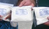 A close up look at the three sample zip-lock bags of ‘Glutten Free Breadfruit Flour’ manufactured and distributed in American Samoa by Dream Builders Inc., a company operated by Swains Island Rep. Su’a Alexander Eli Jennings. [photo: FS]